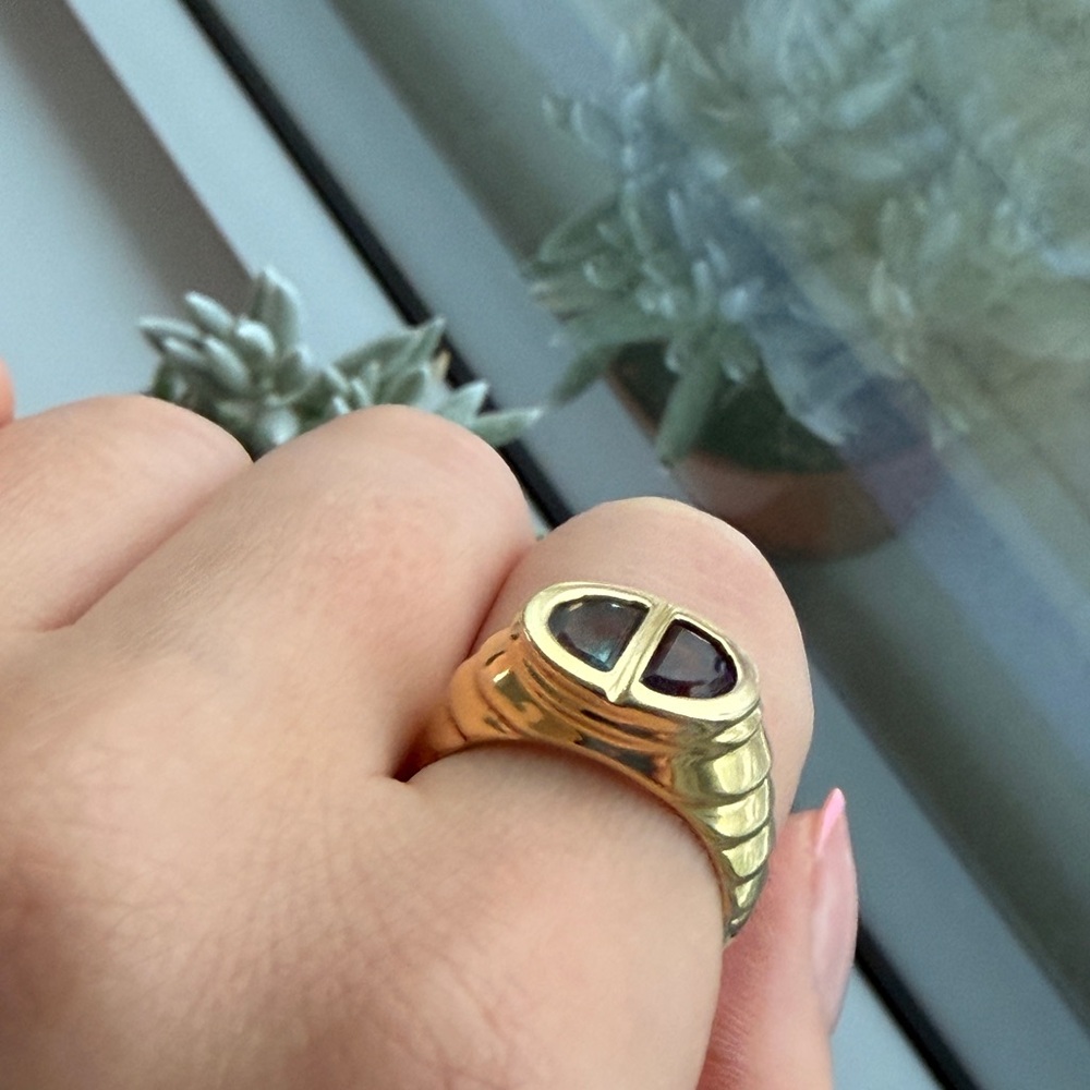 14k solid gold topaz and amethyst ring - Picture 2 of 7